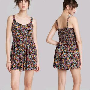 Wild Fable black multicolor ditsy floral summer sleeveless short romper jumper S